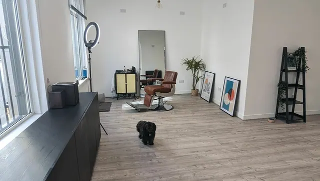 Inside Bloodhound Barbering: the chair, mirror and plants